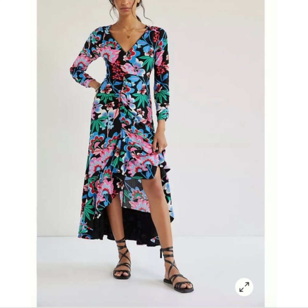 NWT! Anthropologie Maeve Ruched Long Sleeve Floral Midi Dress